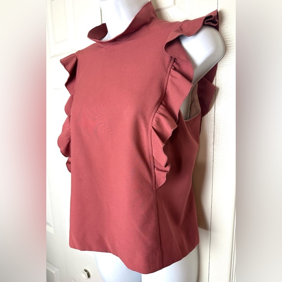 REBECCA TAYLOR Ruffle Suiting Blouse Lipstick Pink Dusty Rose Shirt Layering Top - Picture 3 of 12